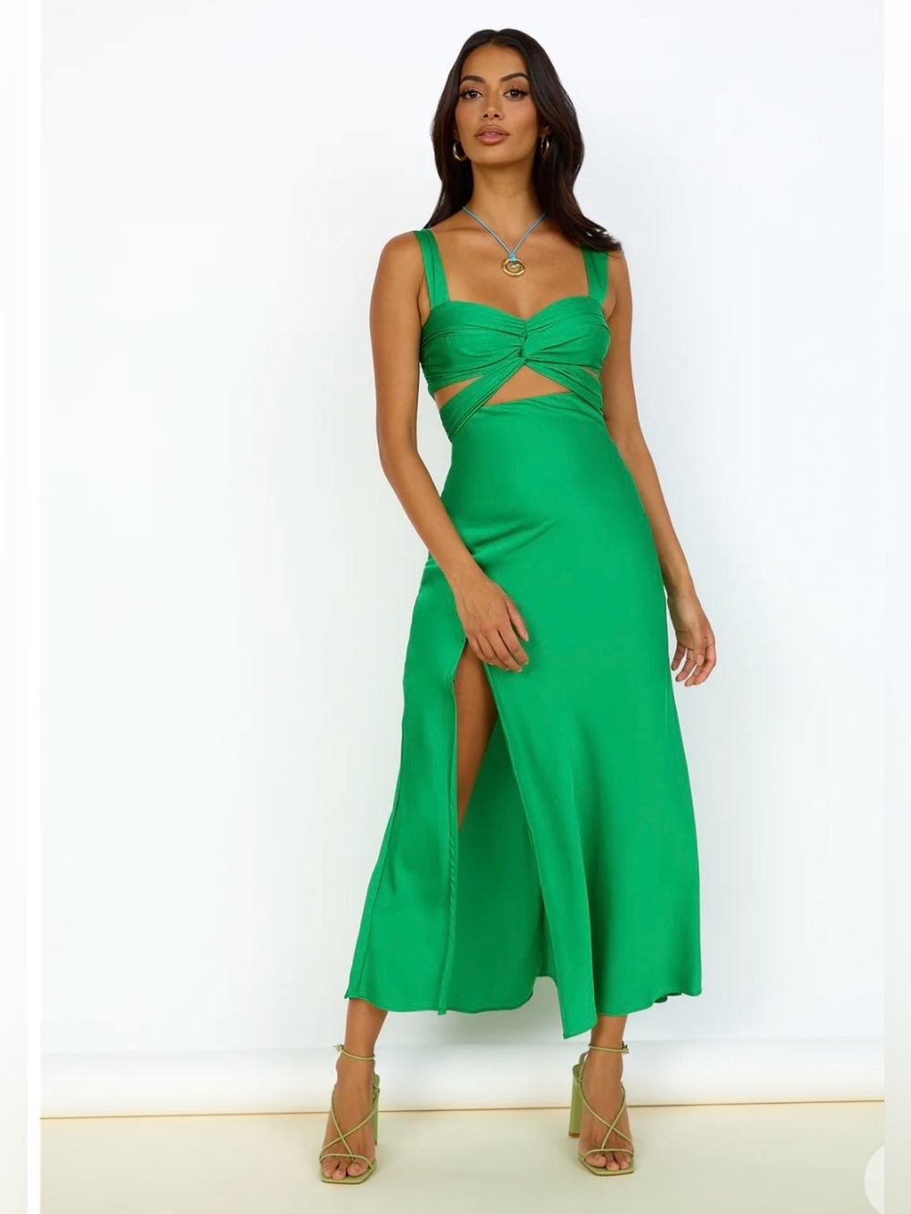 Fortunate One green maxi dress with cut-out detail, size M #cutout #eveningwear